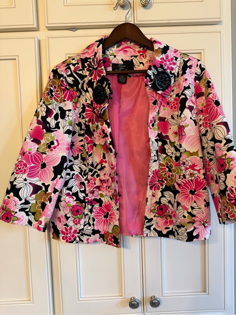 Trenz by Theresa Renz Petite Lined Floral Pink Blazer Jacket